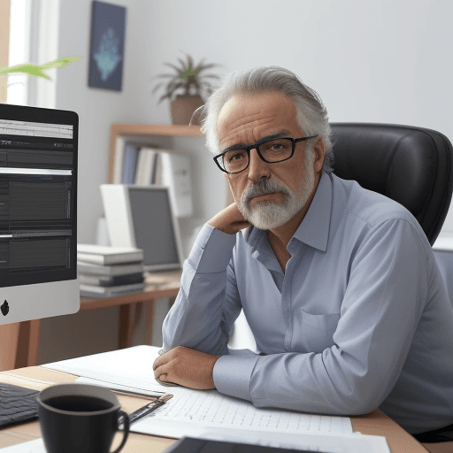 AI generated: crear una imagen de un directivo de mediana edad en su escritorio desesperado por tener que cerrar l...