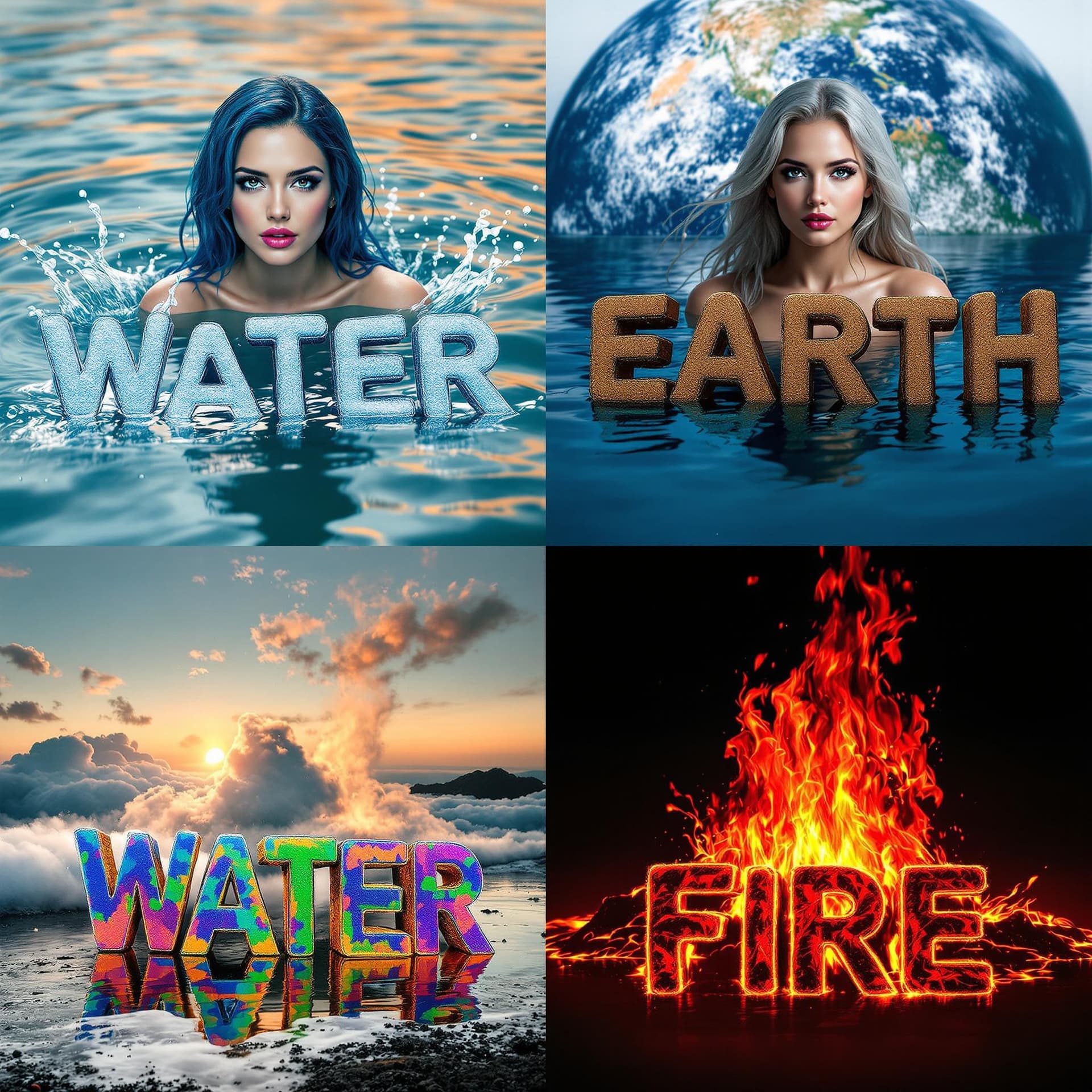 AI generated: the image shows the fourth elements, each in a part of the image, the first part is on the top left ...