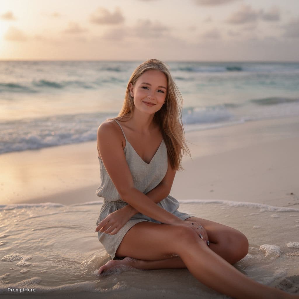 AI generated: Cancun mexico, su una intima spiaggia all alba;close up Pov view focus on women’s faces, seduto como...