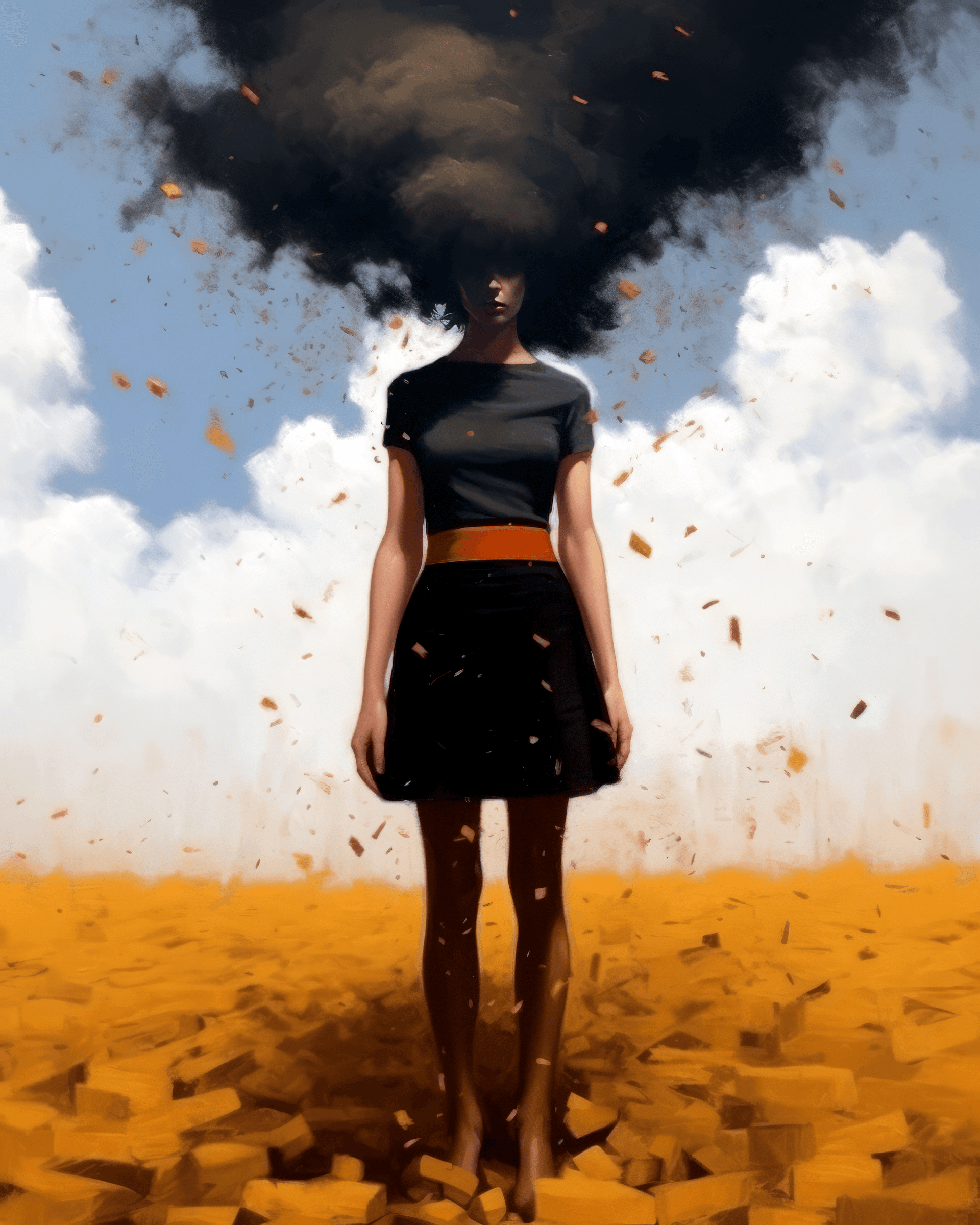 AI generated: idaho artist art woman with black dust, in the style of overexposure, alena aenami, strong emotional...
