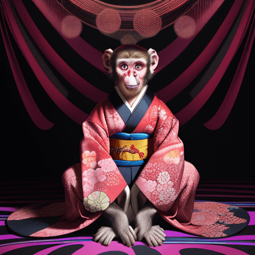 AI generated: Vogue Magazine Cover, [monkey] in a candid pose wearing [kimono], [full body] photoshoot, Magazine p...
