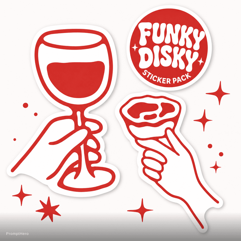 AI generated: Funky disky sicker pack in #E51F24.
