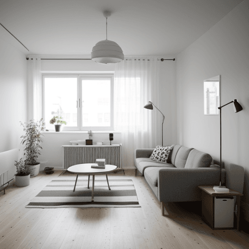 AI generated: interior design, scandinavian style, scandinavian design, white style, living room, modular furnitur...