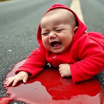 AI generated video: Baby crying on highway road 
