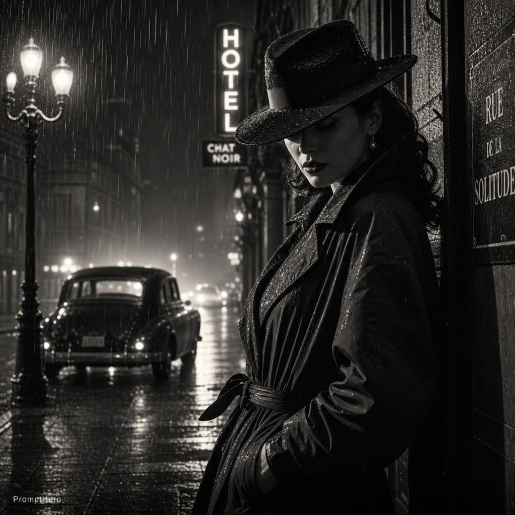 AI generated: Rainy Noir Elegance