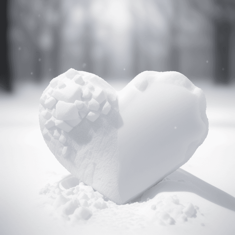 AI generated: (hyperrealism : 1. 4), (award winning: 1. 4) (masterpiece photo: 1. 4) BREAK a heart made of snow BR...