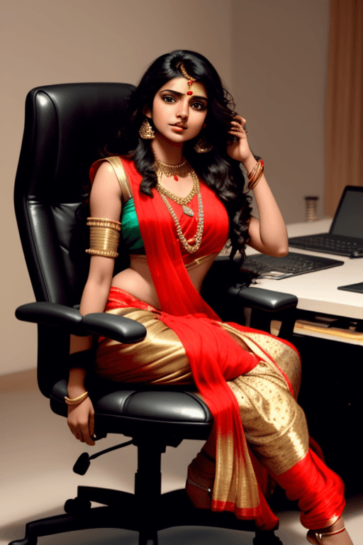 AI generated: gorgeous (((indian female))) dressed as director, sitting on director chair, attractive, flirting, (...