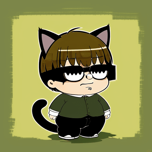 AI generated: Peter Griffin, :3, cat ears, chibi, cat tail, solo, slit pupils, masterpiece, best quality, brown fo...