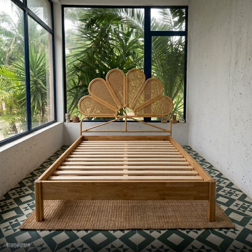 AI generated: add this bed to the room with the headboard is covering part of the window. The bed is facing the vi...