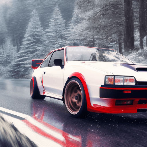 AI generated: cinematic poster-style real art concept of a Toyota AE86 drifting on a mountainous touge road, captu...