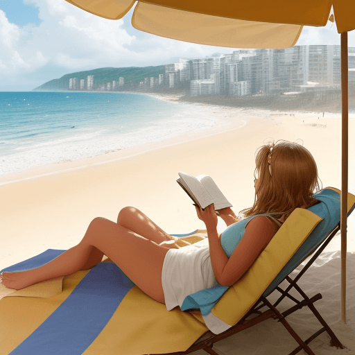 AI generated: a picturesque beach in the morning with the golden sun shining down. On the soft sandy shore, there'...
