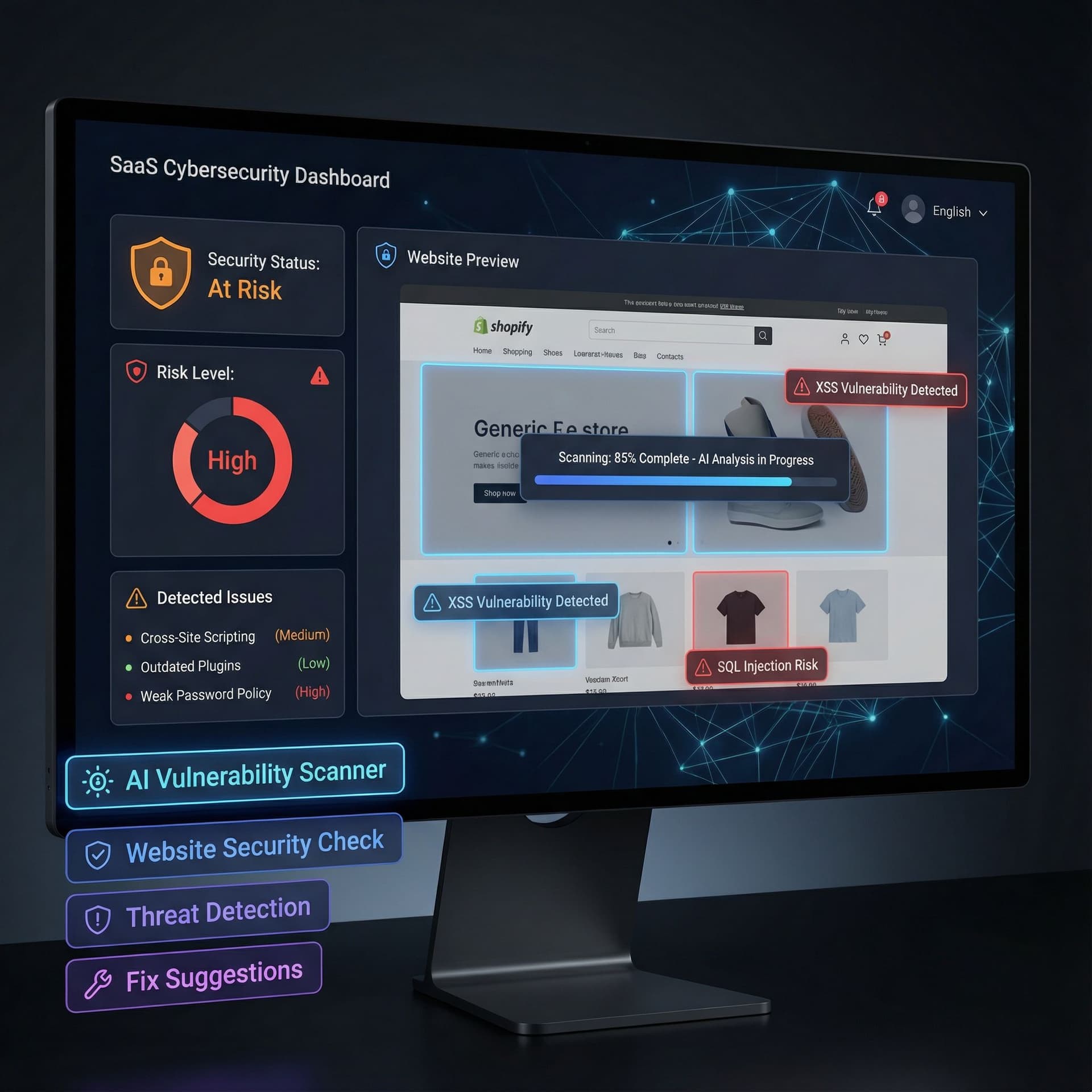 AI generated: Create a modern, realistic AI website vulnerability finder interface for a SaaS cybersecurity platfo...