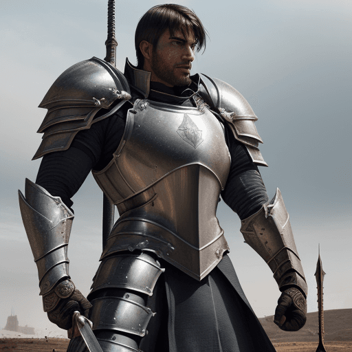 AI generated: Male Human Fighter, Warden of Steel. Commandingly displayed on sprawling battlefields. Front and cen...