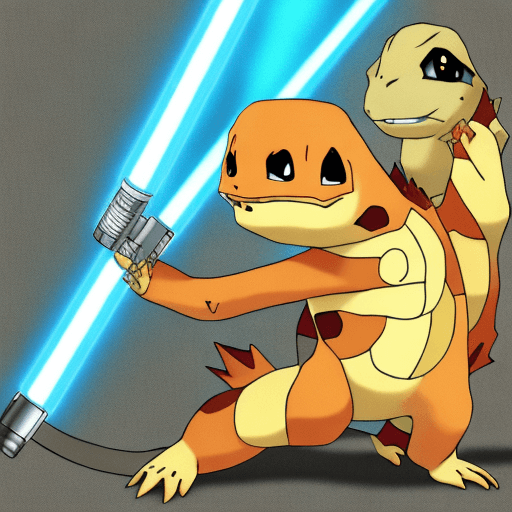 AI generated: Charmander wielding a lightsaber. Anime style