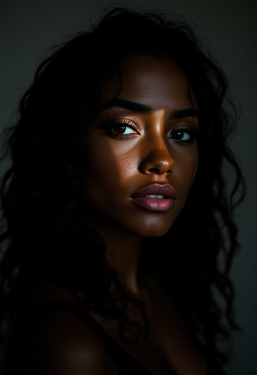 AI generated: bella mujer colombiana negra de 36 años, mirada mística, el rostro de la mujer muy detallado, con un...