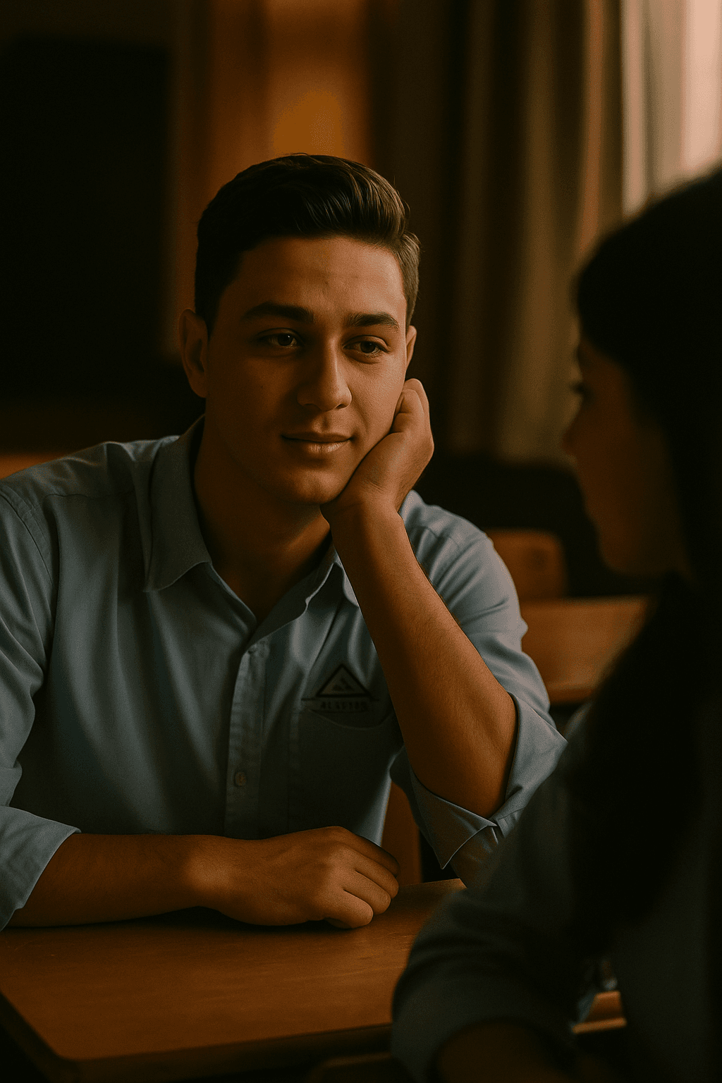 AI generated: Create 9:16 ratio image of a soft, cinematic photo of a 18-22 years old young moroccan  college boy ...