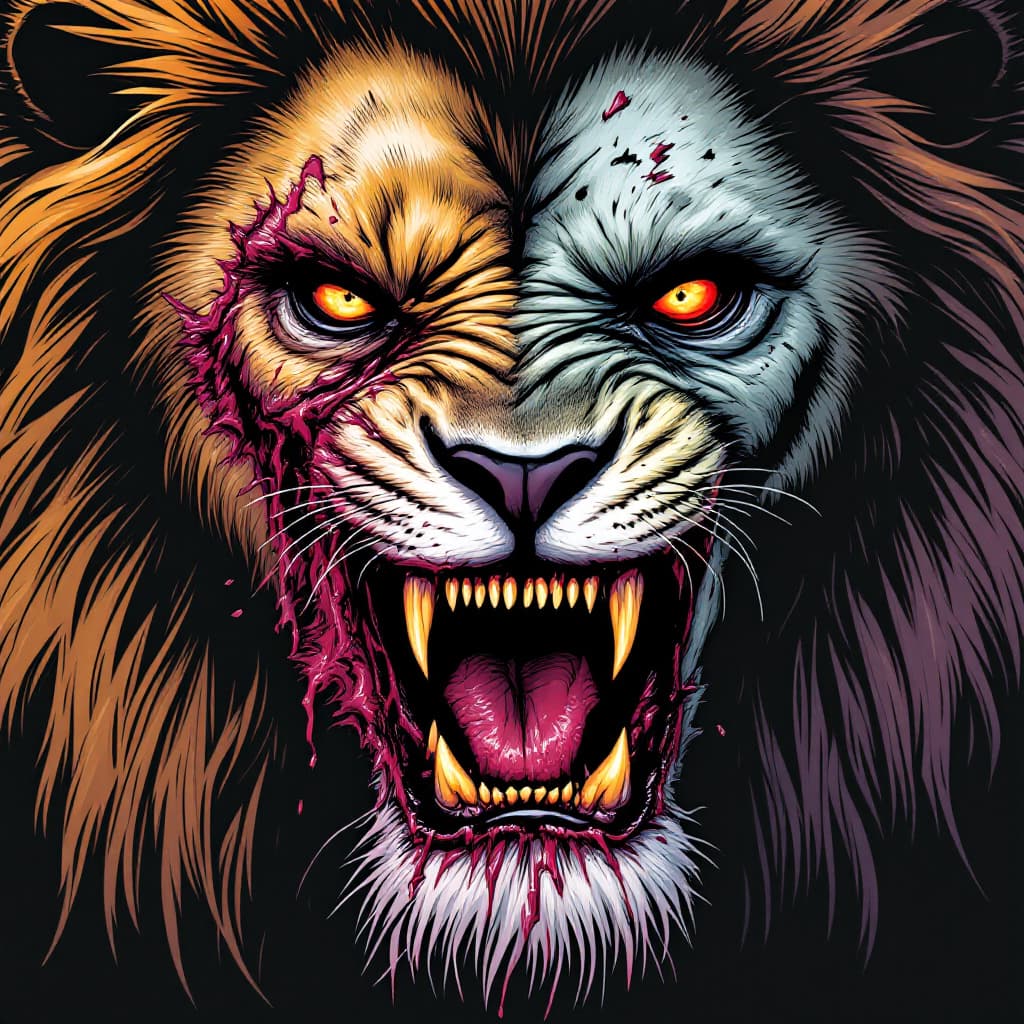 AI generated: Graphic novel style, mythpunk, detailed comic book art, realistic color palette, depicting a close u...