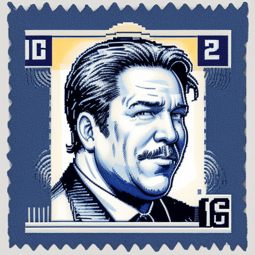 AI generated: 16 bit pixel art, vintage United States Postage Stamp, 2 cent stamp, Happy Hogan (Marvel Character),...