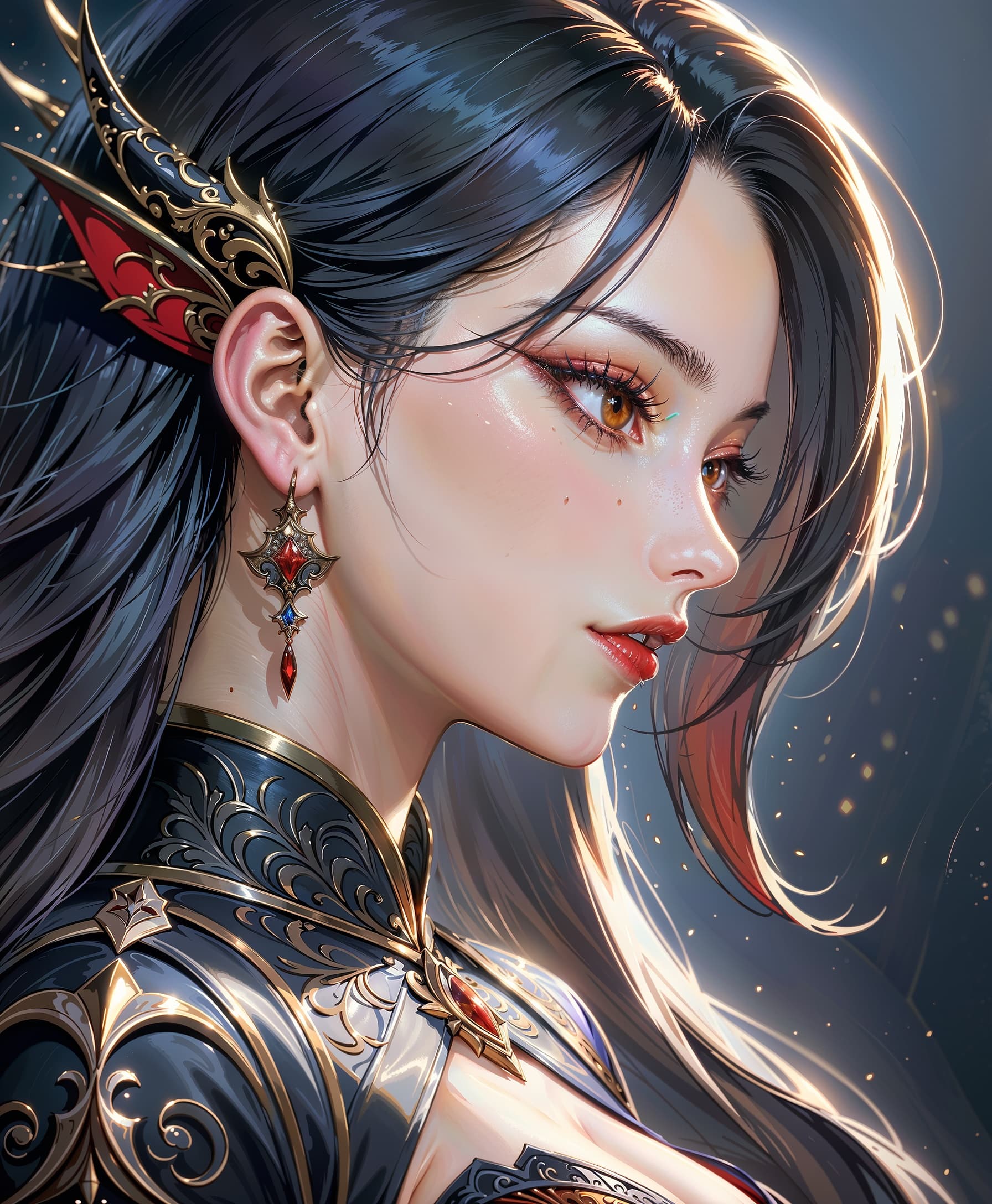 AI generated: A masterpiece in high detail, featuring a close-up portrait of a stunning oriental vampire woman. Sh...