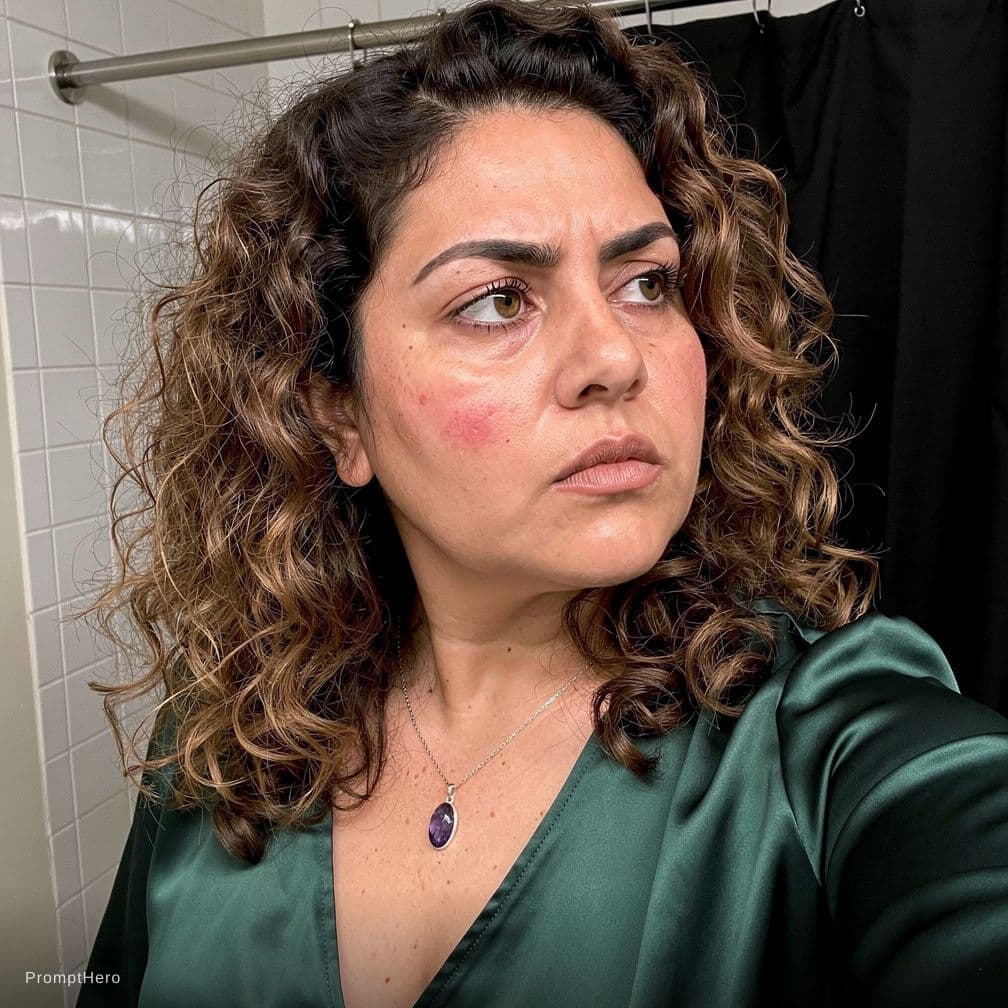 AI generated: A 38-42 year old Latina woman, oval face with full cheeks, warm fair skin with subtle natural rosace...