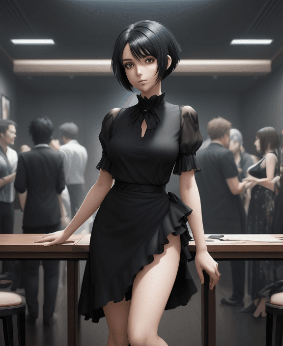 AI generated: Create a stunning 4K AI anime art piece featuring an adult woman with informal party attire, her str...