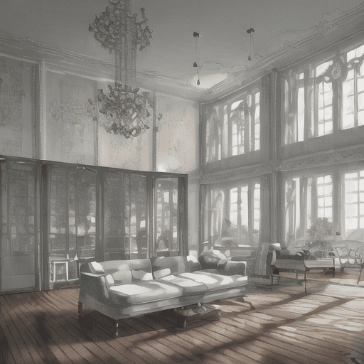 AI generated: High resolution photography interior design, dreamy sunken living room conversation pit, wooden floo...