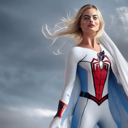 AI generated: Margot Robbie (Masterpiece, 4k resolution, ultra-realistic, very detailed), (White superhero theme, ...