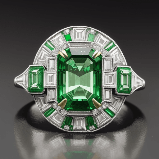 AI generated: classical ring with diamond and emerald, art deco
