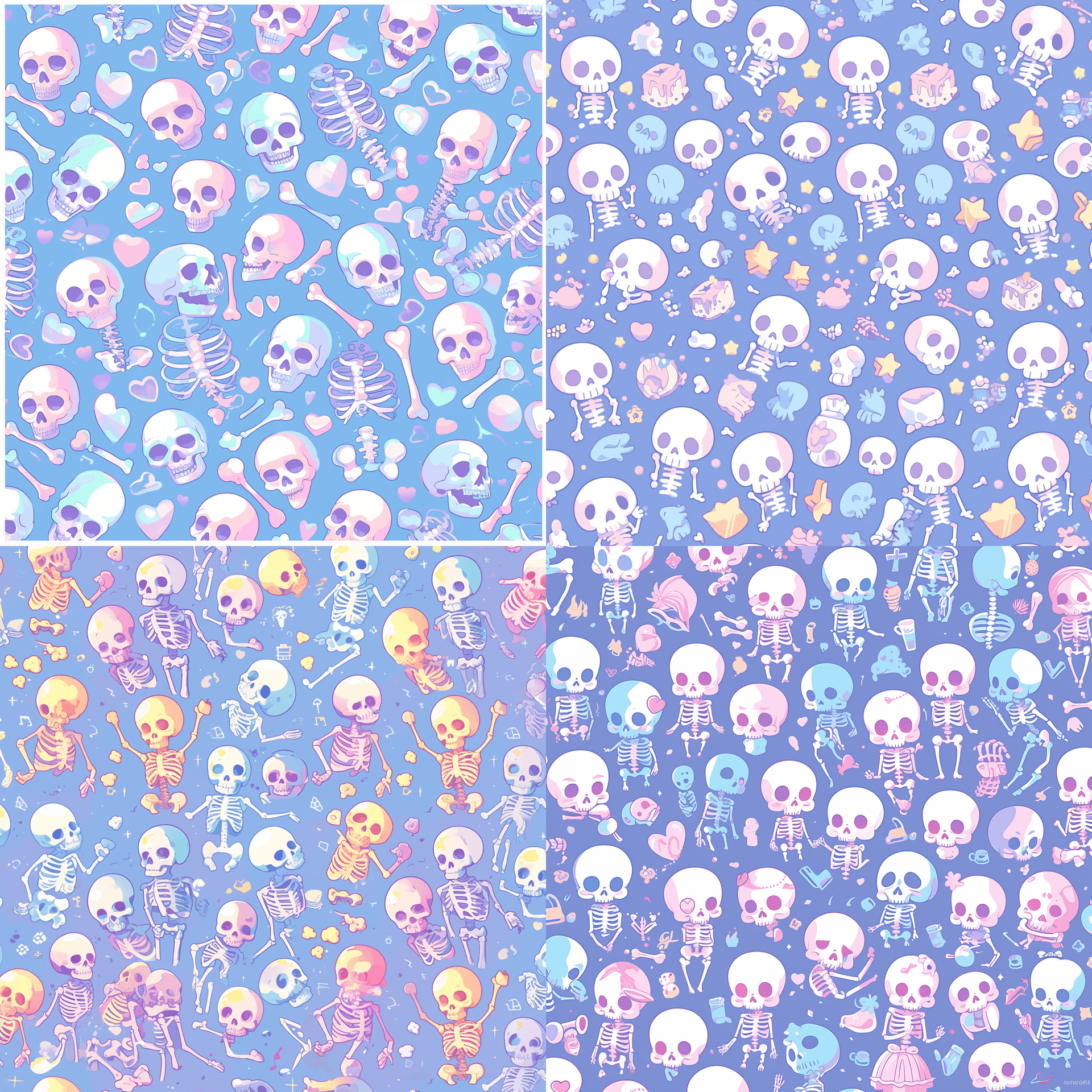 AI generated: A seamless with cute human full body skeletons in pastel hues, inspired in the style of greeting car...