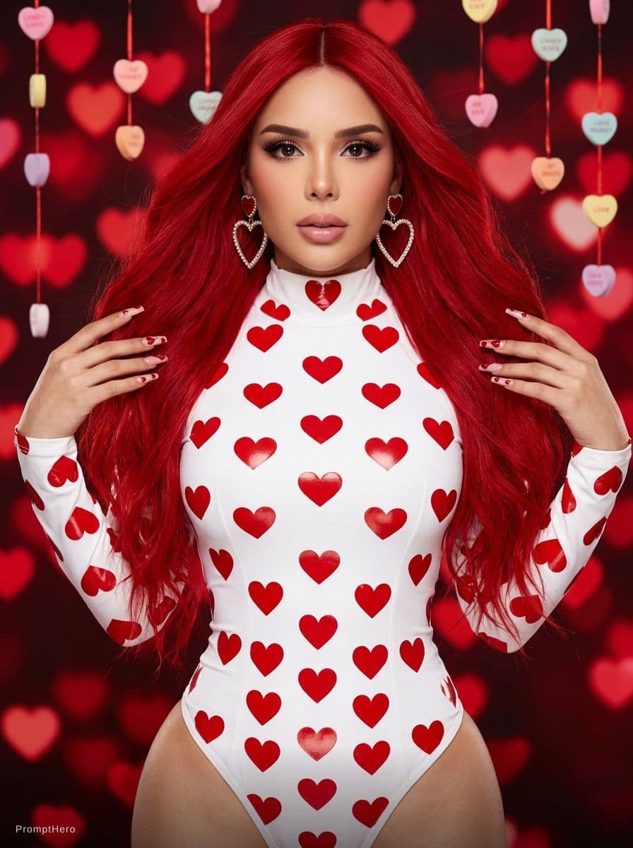 AI generated: surreal Valentine editorial portrait, half-body, woman inspired by [the subject of the photo – use t...