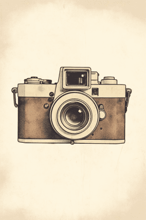 AI generated: A photographer, vintage camera icon, Screenprint art, timeless character avatar, nostalgic, icon des...