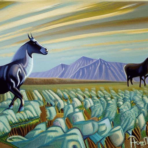 AI generated: Lovecraftian shepherd standing in a field surrounded by a flock of giant lovecraftian goats. HP Love...