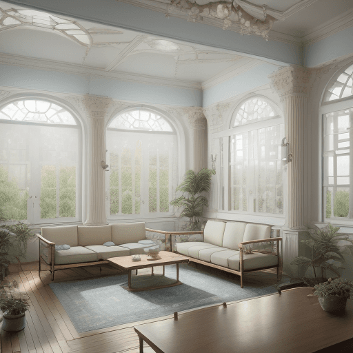 AI generated: High resolution photography interior design, dreamy sunken living room conversation pit, wooden floo...