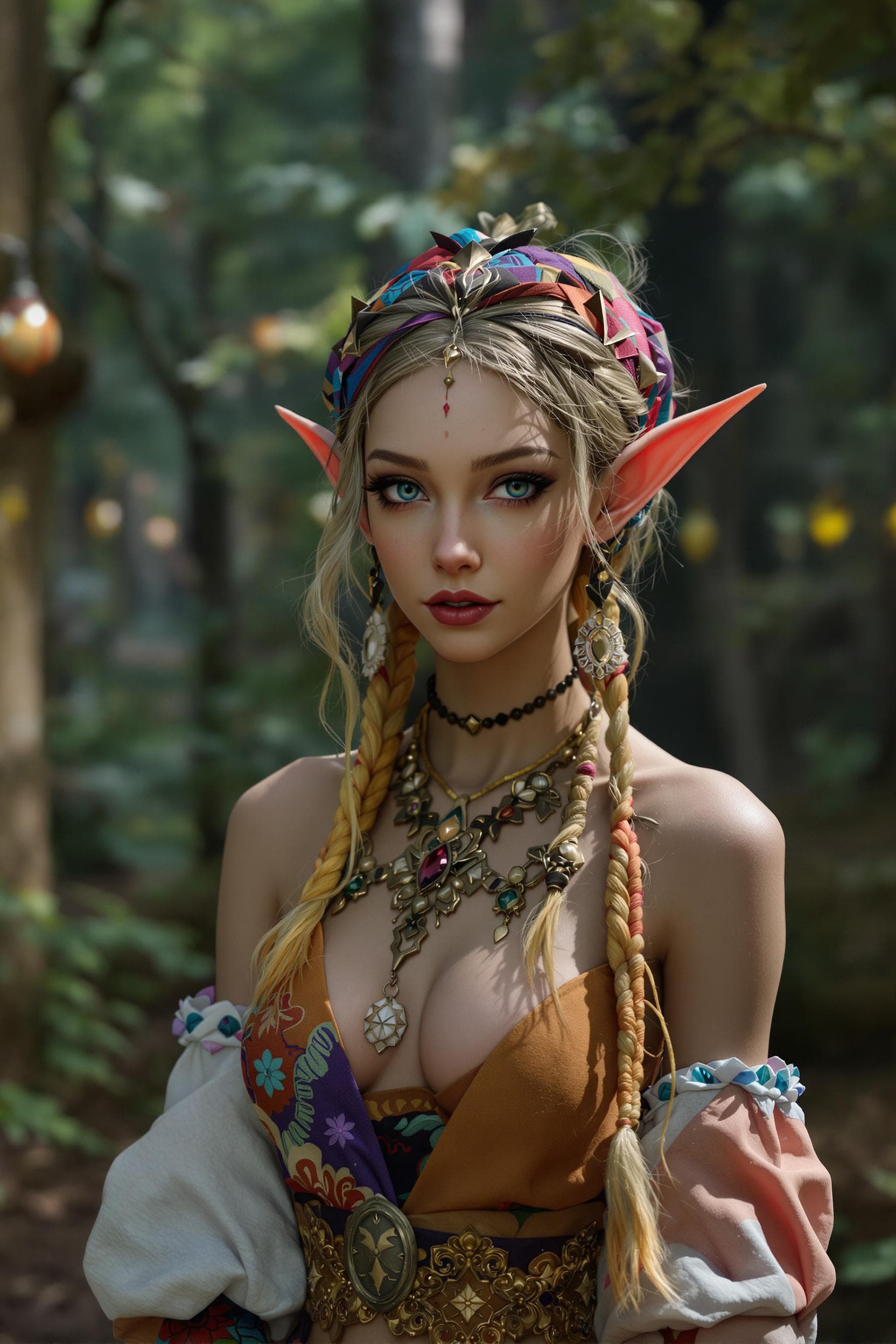 AI generated: 25 year old slender girl, photo of a seductive elf bard, hyper detail, intimate facial expression, h...