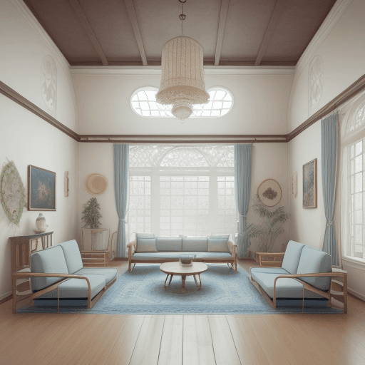 AI generated: High resolution photography interior design, dreamy sunken living room conversation pit, wooden floo...