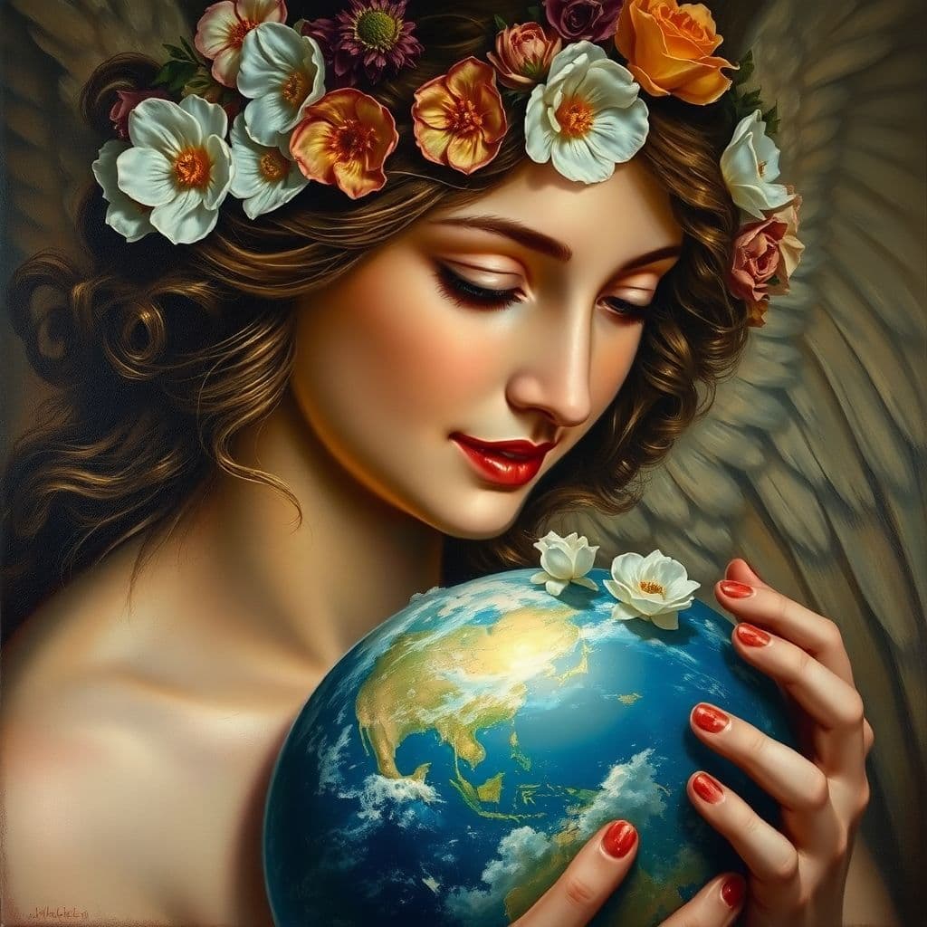 AI generated: Oil on canvas light impasto, closeup of the beautiful Venus with flowers in her hair, painted in the...