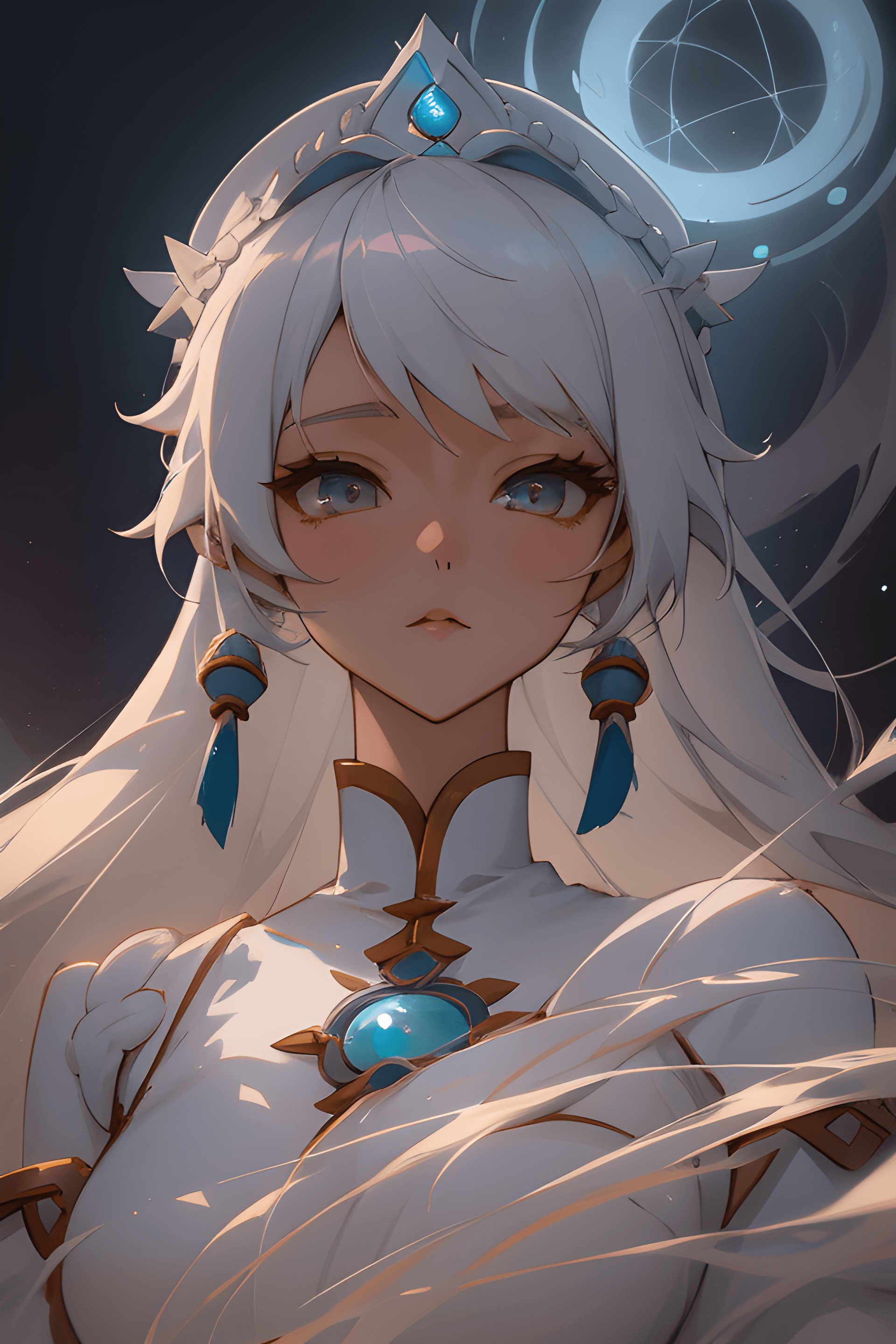 AI generated: a woman with white hair wearing a white dress, princess 'kida' kidagakash, webtoon, covid-19 as a hu...