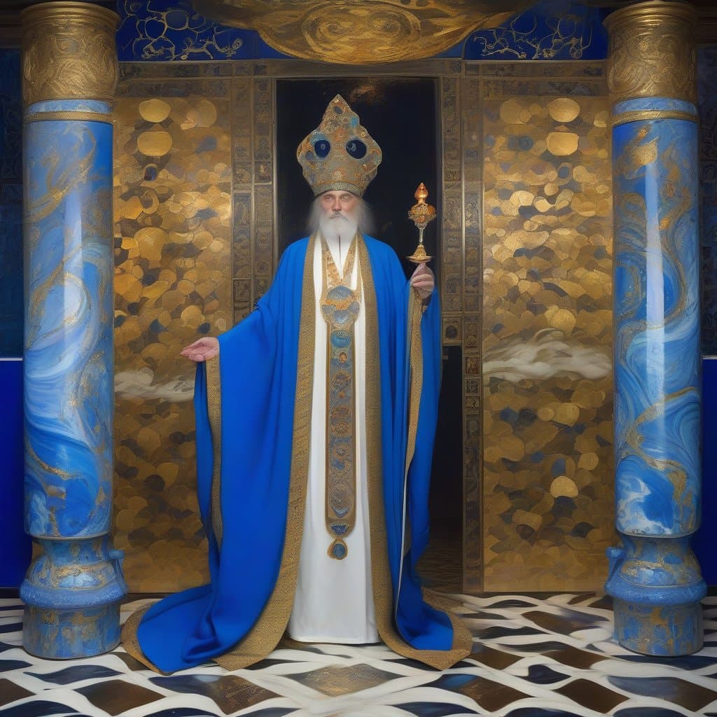AI generated: wise tale of the divine, meditating priest of a blood-cult, immersive experience, coming out of the ...