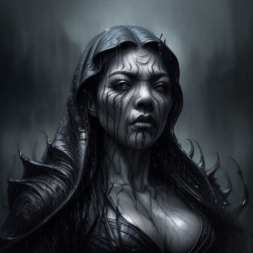 AI generated: 50mm portrait photograph, Cthulhu ((huge [scrawny], aesthetic antropomorphic body:1. 9, it is pourin...