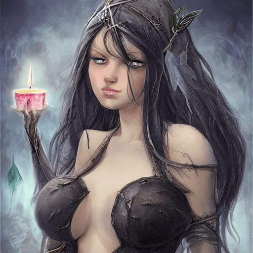 AI generated: ai_generated arwen_undomiel bad_anatomy black_hair blue_eyes candle cave cleavage clitoral_hood conv...