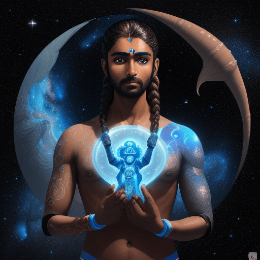 AI generated: Birth of Fahad Fasil, Malayalam painting with pure white shiny translucent brown skin android with l...