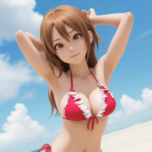 AI generated: Anime girls wearing a  bikini taking poses for photo