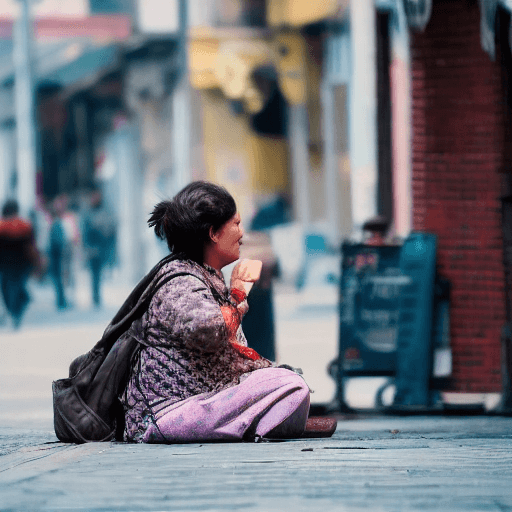 AI generated: A woman is sitting on middle of streat.