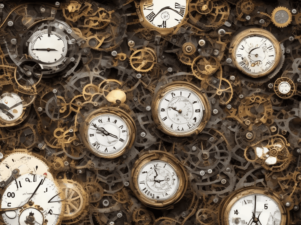 AI generated: high tech countdown timer, video production, curious steampunk devices, theatre digital media 
