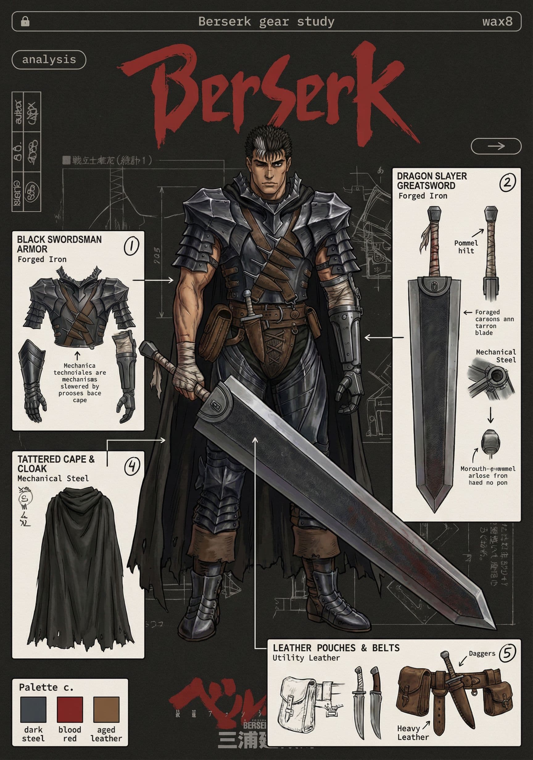 AI generated: An outfit infographic like the one attached on the man with the sword