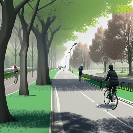 AI generated: park with a cycle path on the outside which has polluted air and few trees 8k, 