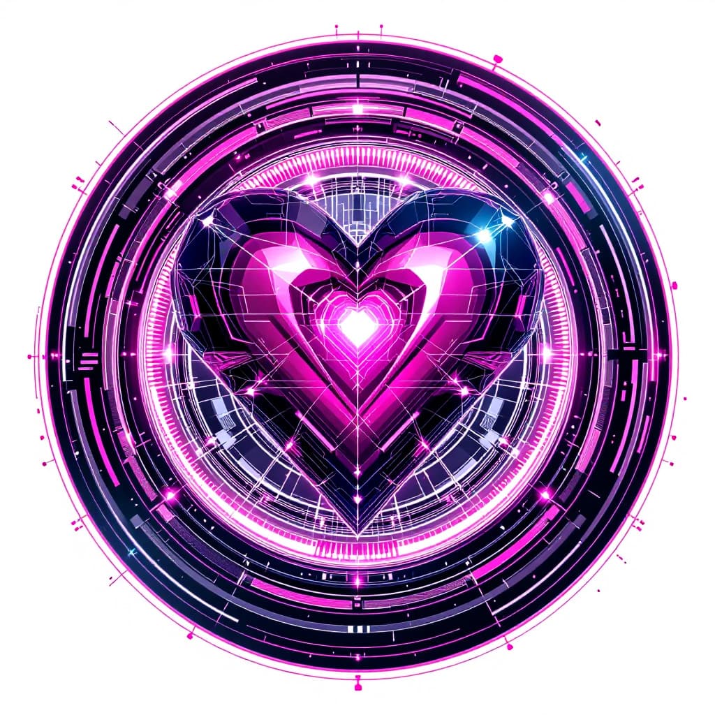 AI generated: A cyber punk unique heart emblem in a circle on a white  background