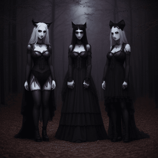 AI generated:  woods pentagram demons goth girls