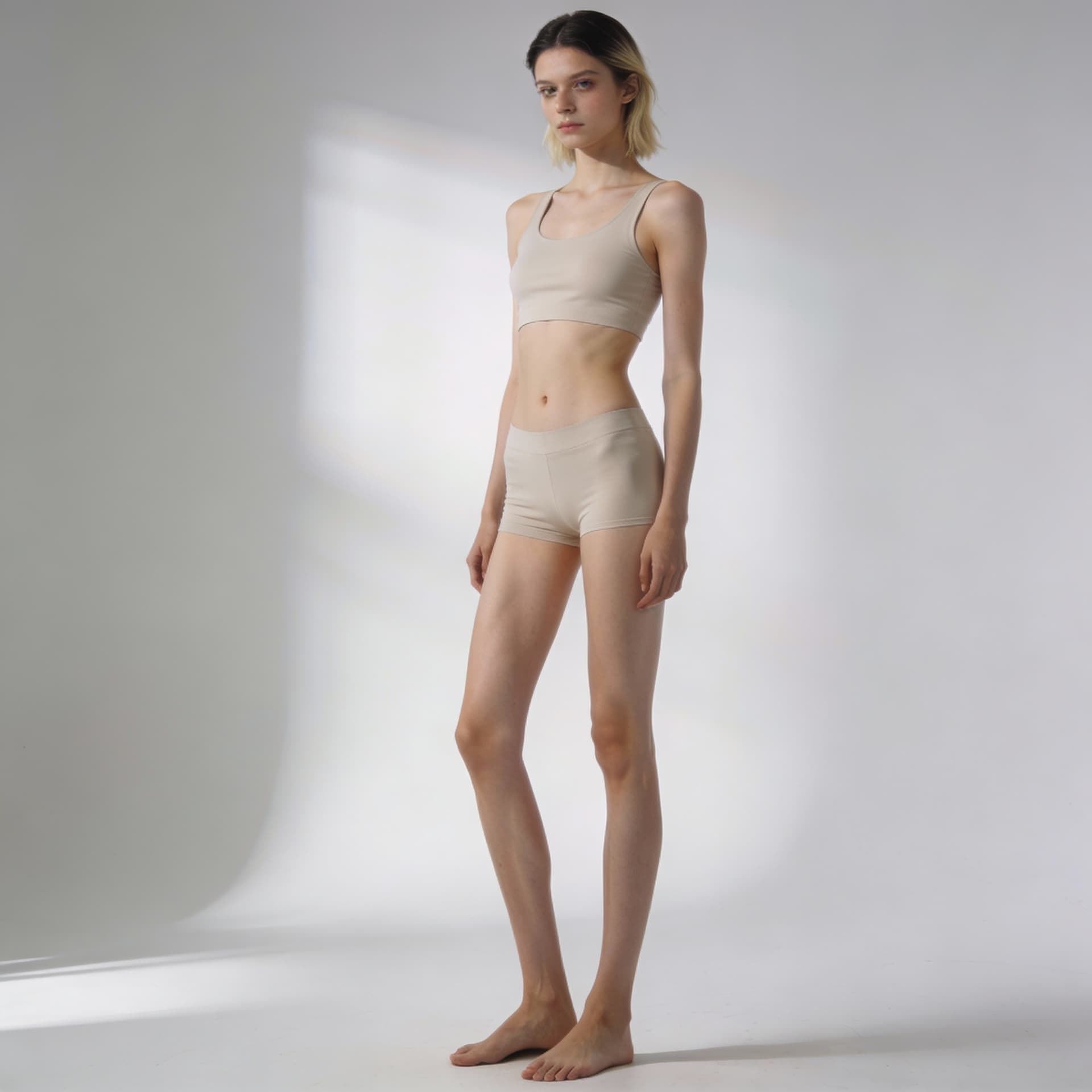 AI generated: Ultra-realistic 8K full-body photo of an 18-year-old Swedish model with an extremely tight, elongate...