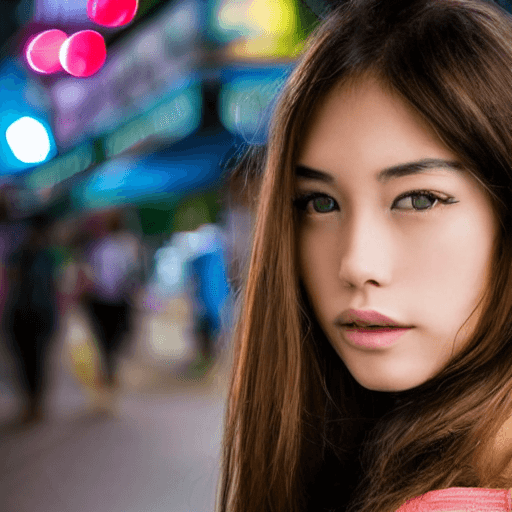 AI generated: realistic close portrait of very beautiful girl, a young supermodel girl, asian market backgroud, sh...
